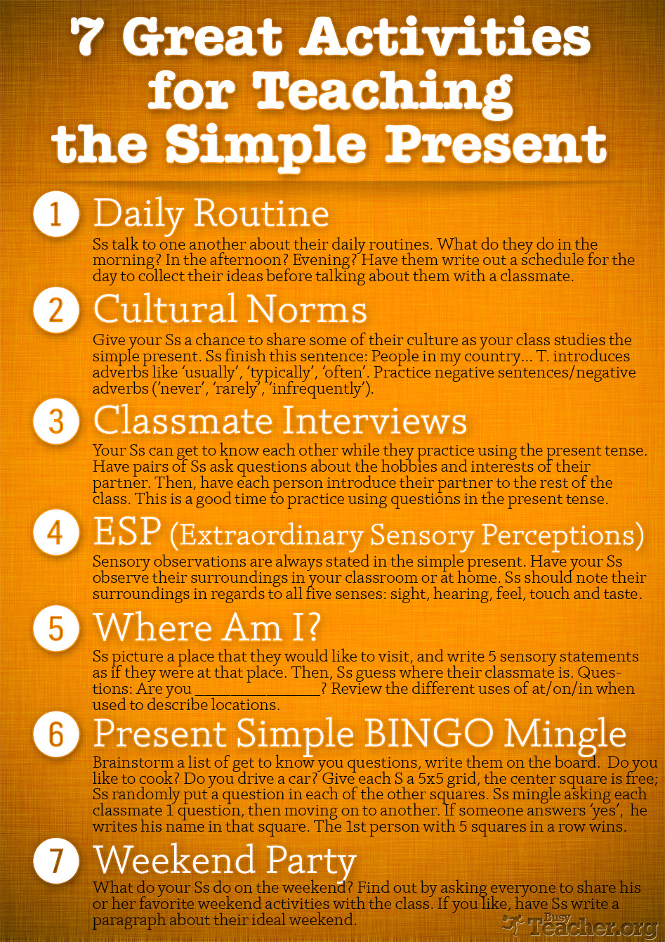 7 Great Activities to Teach the Simple Present: Poster