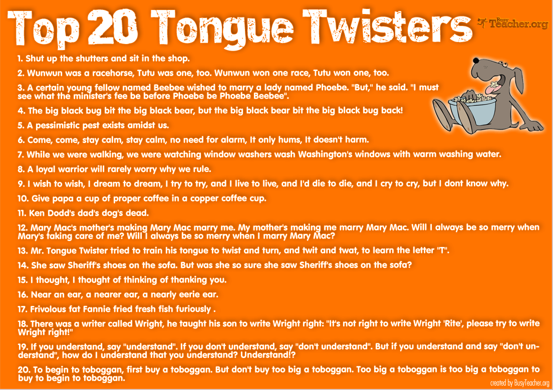 Top 20 Tongue Twisters: Poster