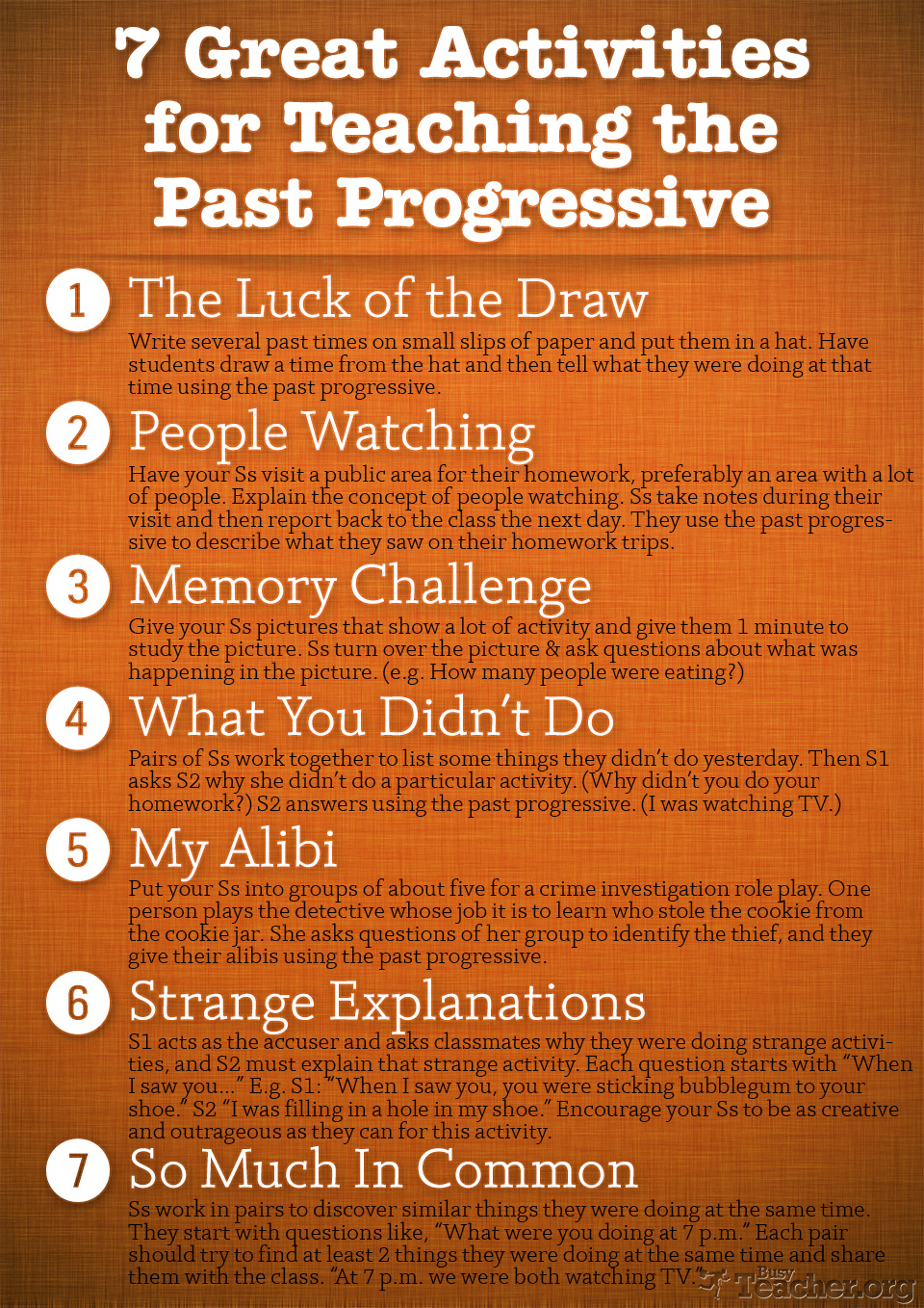 POSTER: 7 Great Activities to Teach the Past Progressive