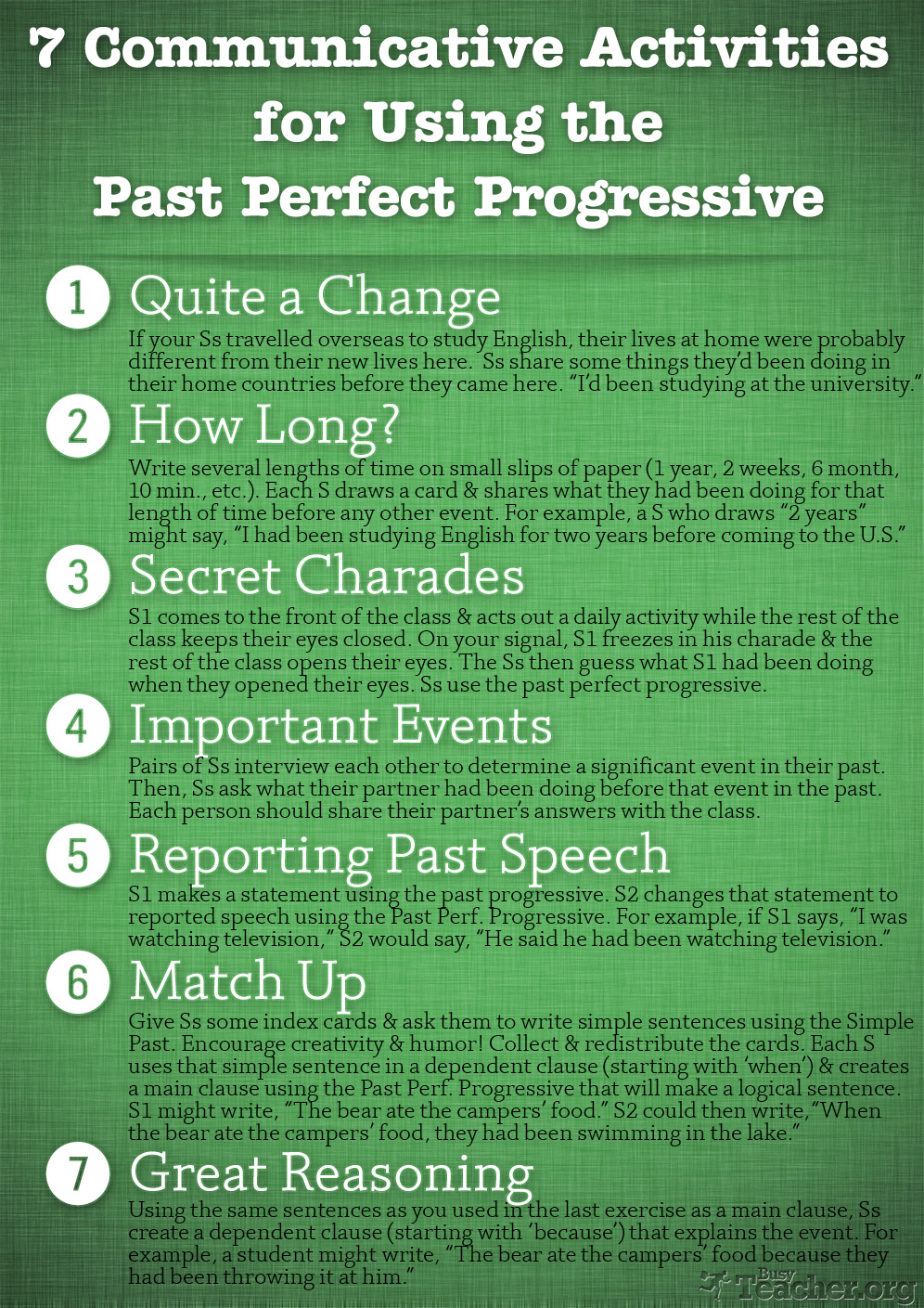 7 Communicative Activities to Review the Past Perfect Progressive: Poster