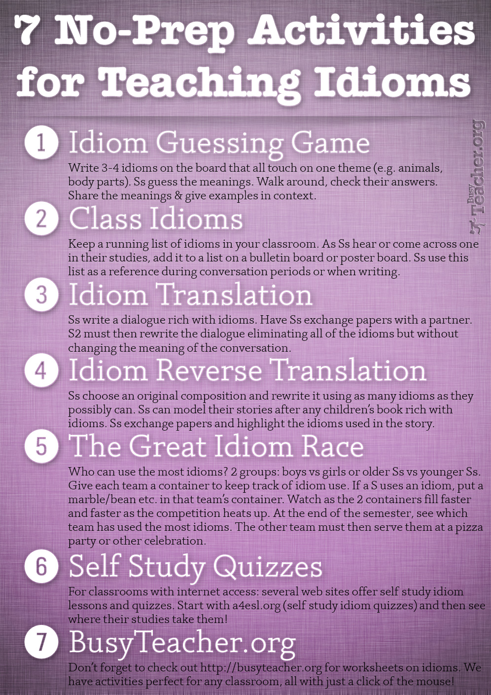 7 No-Prep Activities for Teaching Idioms: Poster