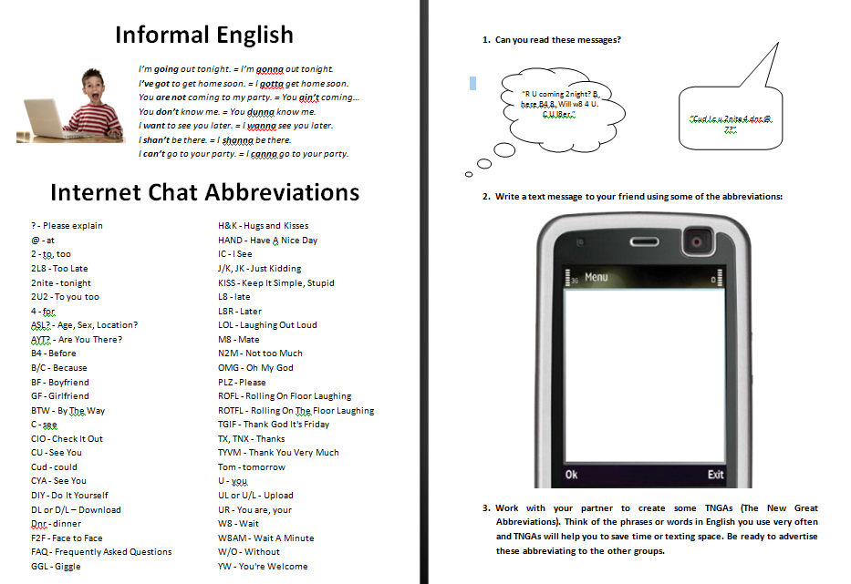Chat acronyms and text message shorthand