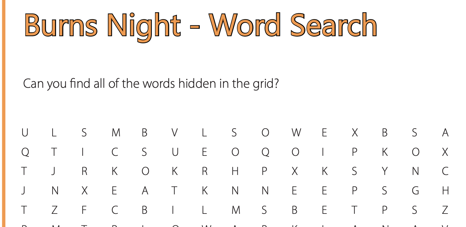 Word Search � Burns Night