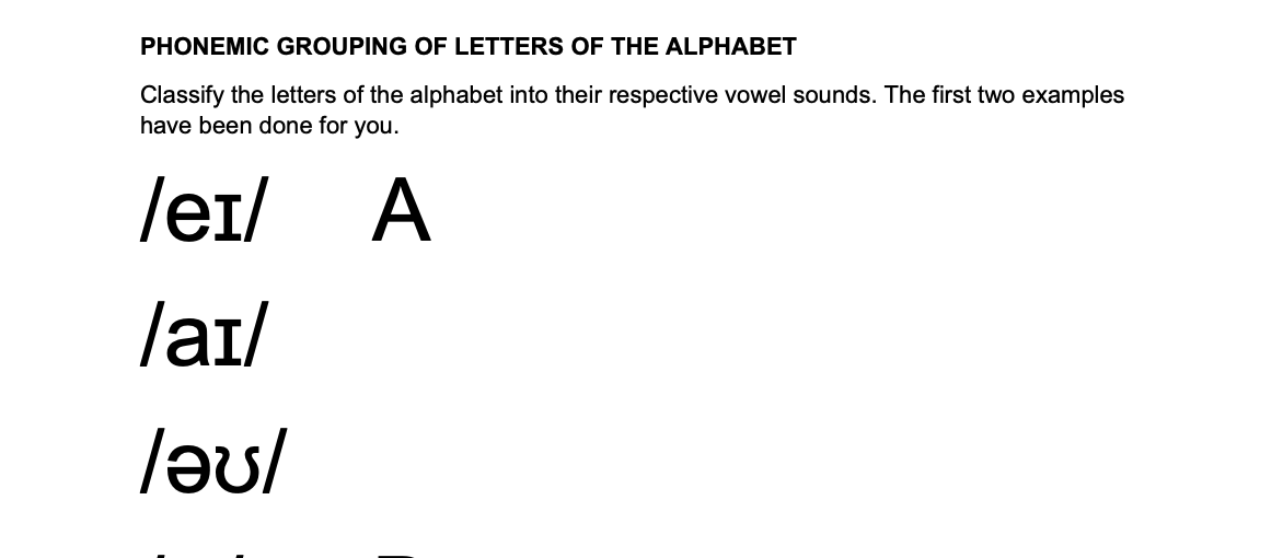 Phonemic Grouping of the Letters of the Alphabet